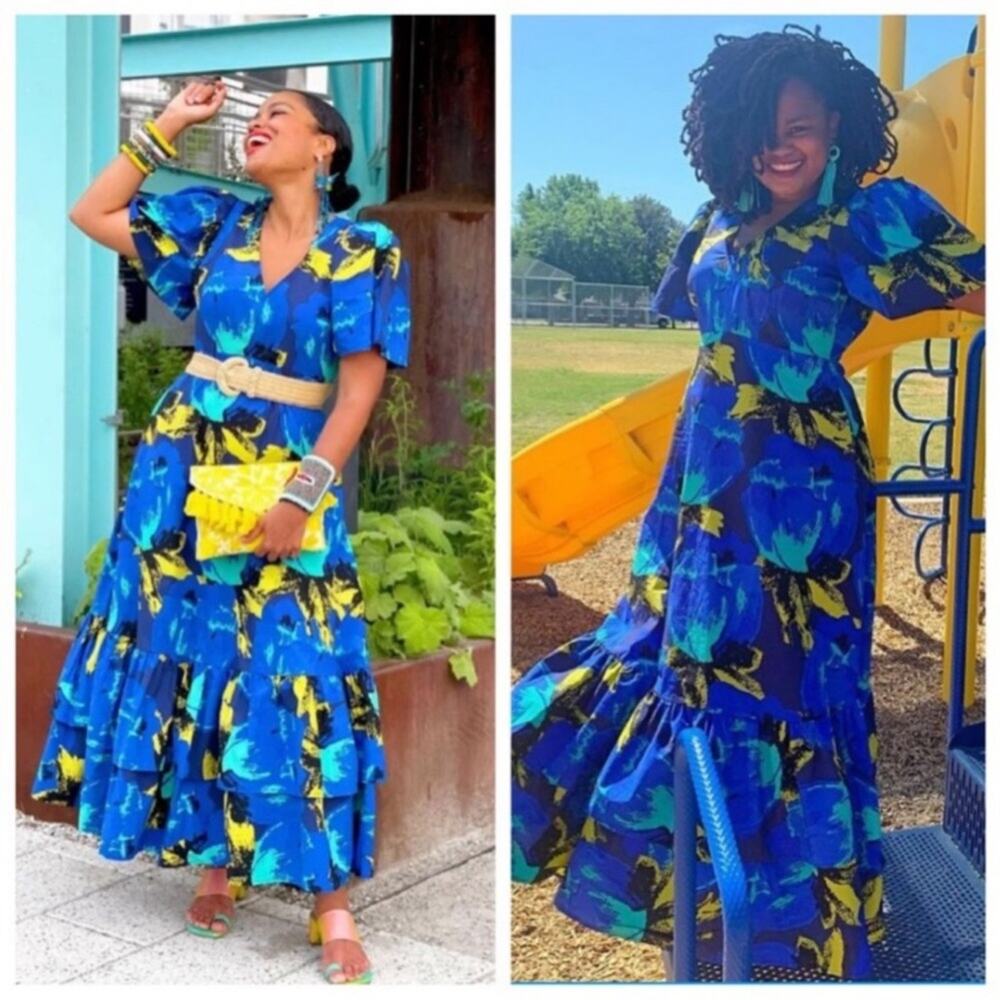Christopher John Rogers Target Royal Blue and Yellow Floral Tiered Maxi Dress - Picture 4 of 16